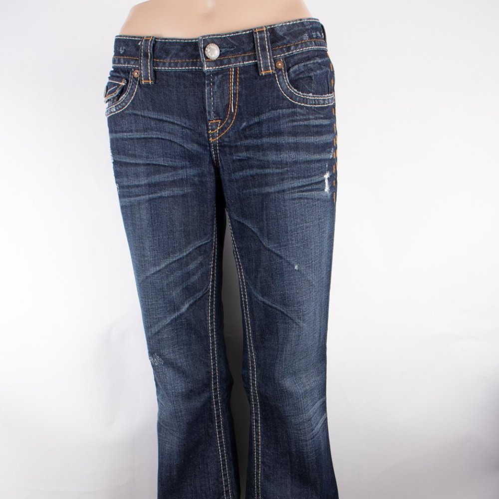MEK Buckle New York Bootcut 27 (30 X 32) Women's Denim Jeans Flap Pocket